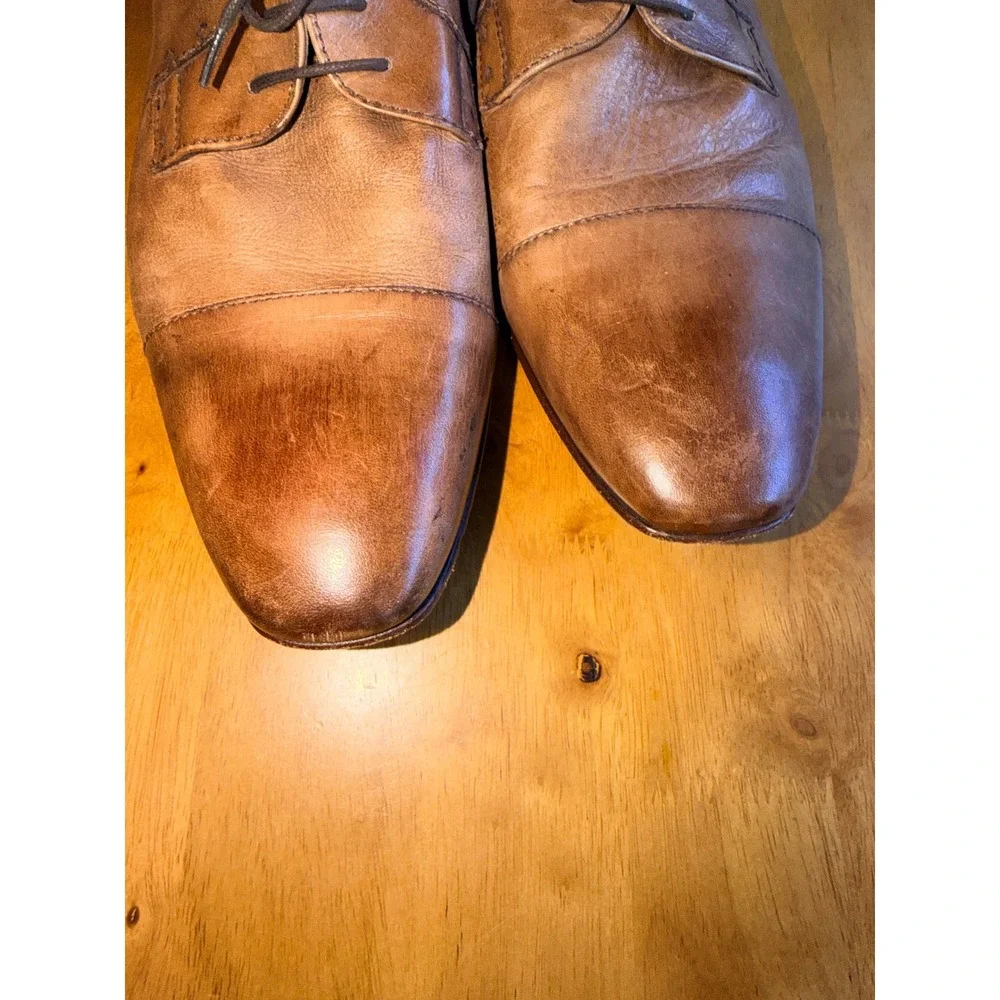 Bata Mens Italian Leather Cap Toe Oxfords Cognac Brown Dress Shoes EU 44